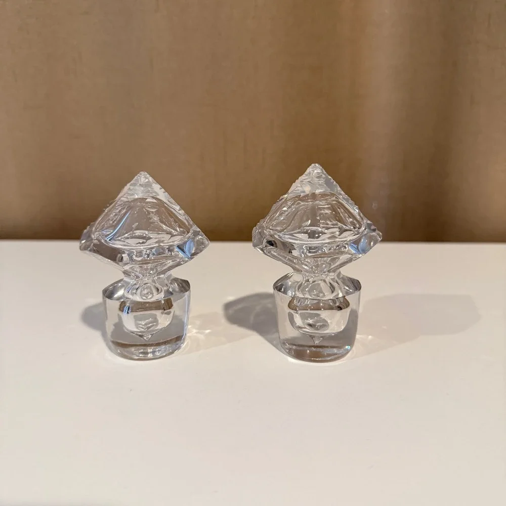 Vintage Clear Lead Crystal Decanter Stoppers Pyramid Diamond Cut Set of 2 Heavy